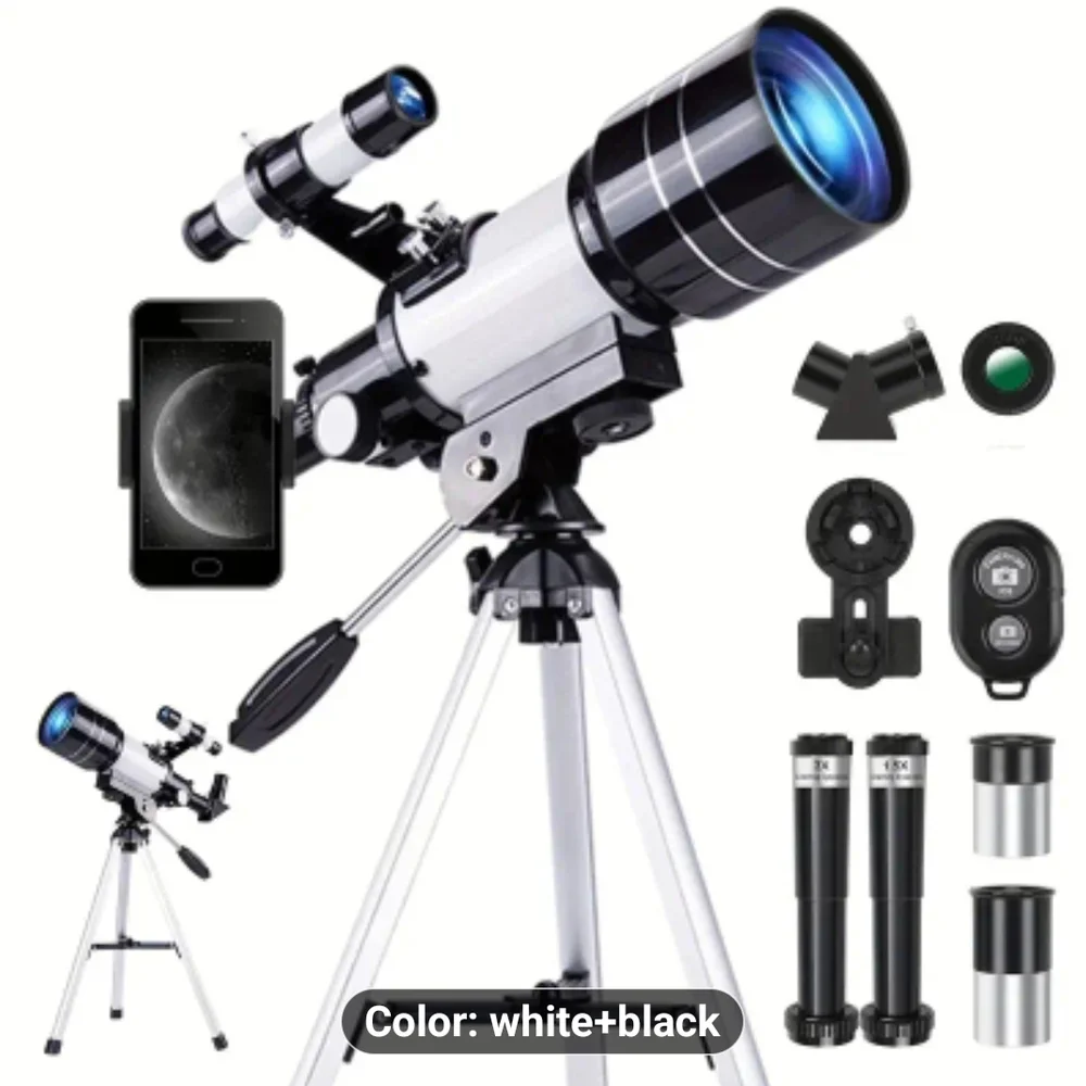 High-Performance Black and White Telescope with Smartphone Adapter